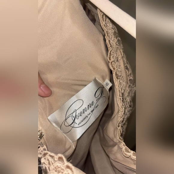 Ivonne D For Mon Cheri Champagne Lace Cap Sleeve Gown - Picture 9 of 12